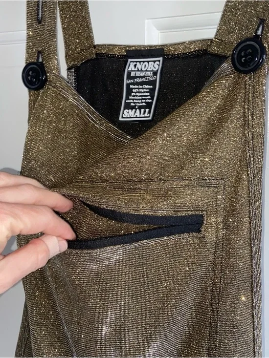 Knobs Gold Glitter Overall Romper size small - Picture 3 of 4